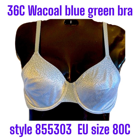 36C Wacoal Back Appeal & Side Smoothing Blue-Green, Dots w/Sheen Lace Bra 855303 - Picture 1 of 12